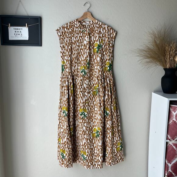 Toast Dresses & Skirts - Toast Tangram Print Cotton Poplin Button Up Sleeveless Tent Midi Dress Size 10